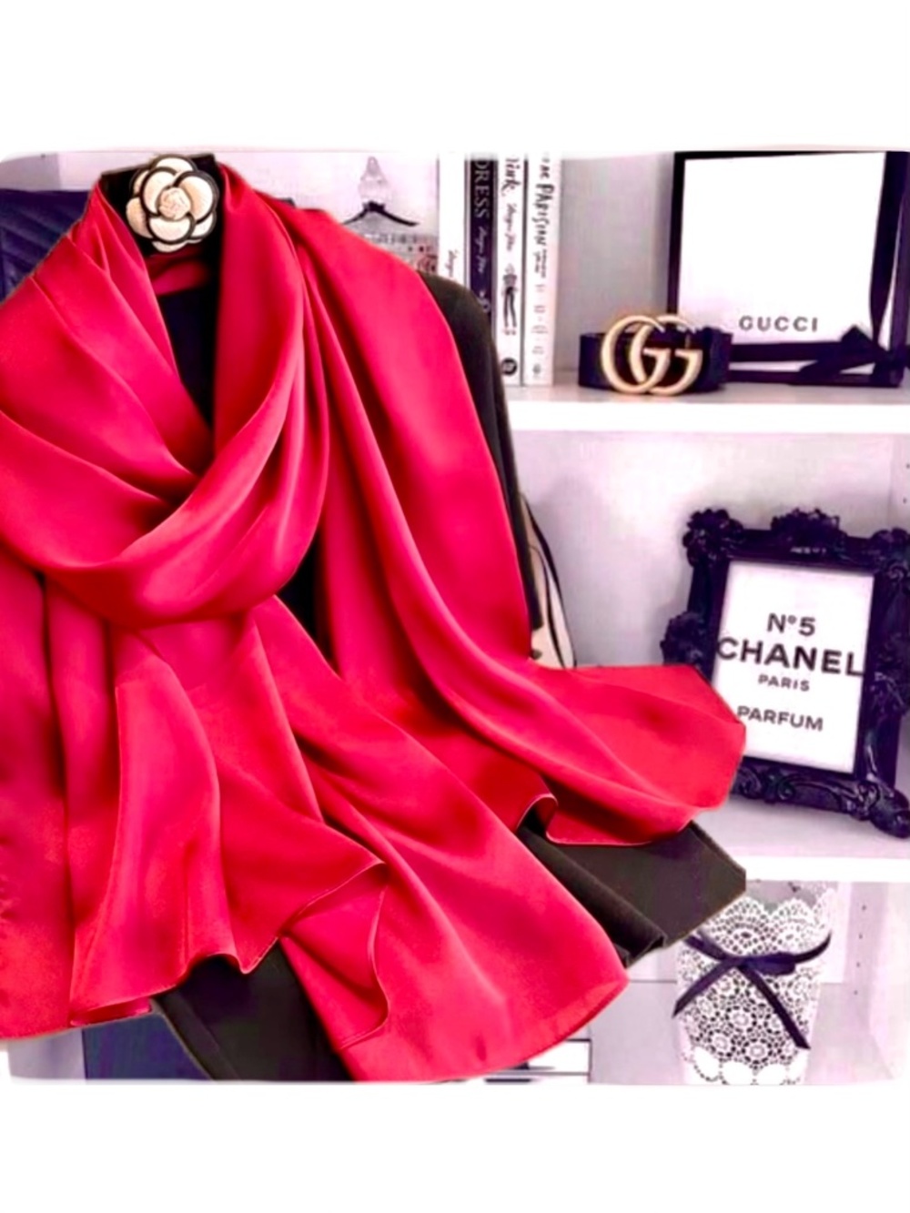 Raspberry Red 100% SILK SATIN Large Shawl Scarf Wedding Wrap Bridesmaid Cover up